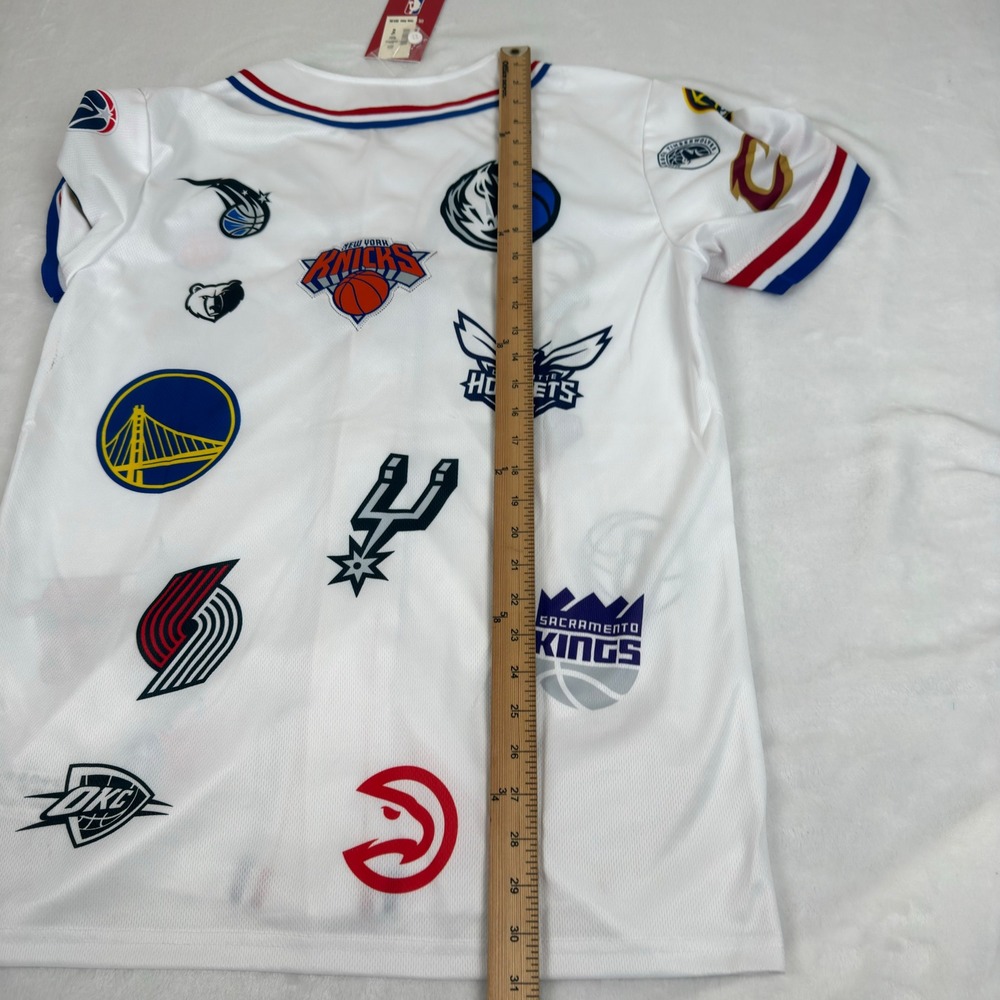 NBA Ultra Game Mens All Over Team Logo Baseball Jersey White Medium New $85 - Picture 7 of 9
